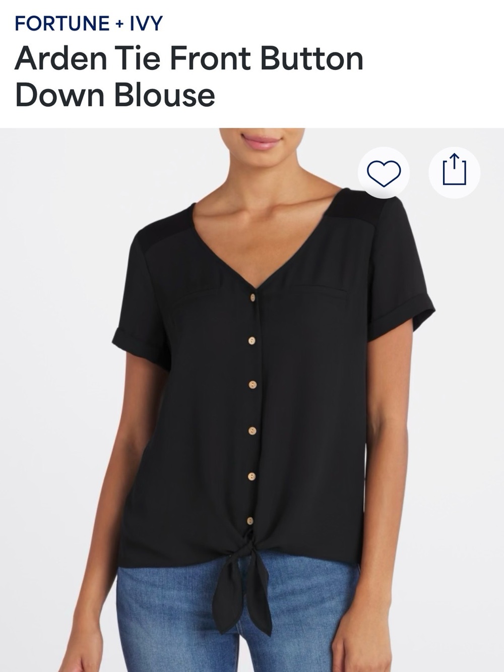 Fortune + Ivy Arden Tie-Front Button Blouse - Black
